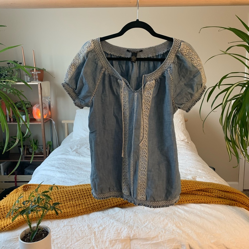 Denim embroidered blouse